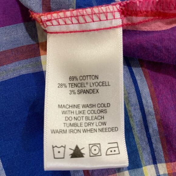 Foxcroft NYC Size 10 Petite Pink Blue Plaid Gingham - Picture 6 of 8